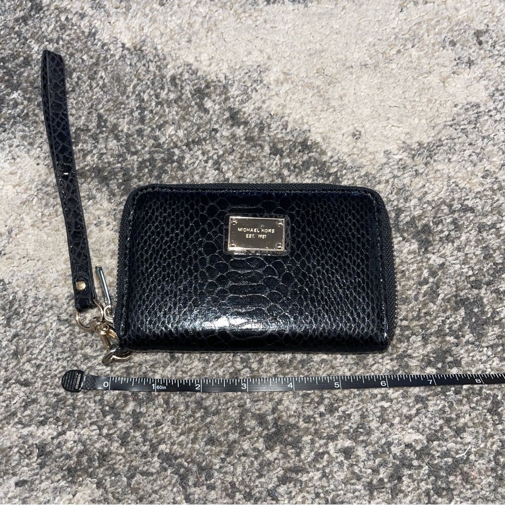 Michael Kors black python wallet/wristlet gold hardware